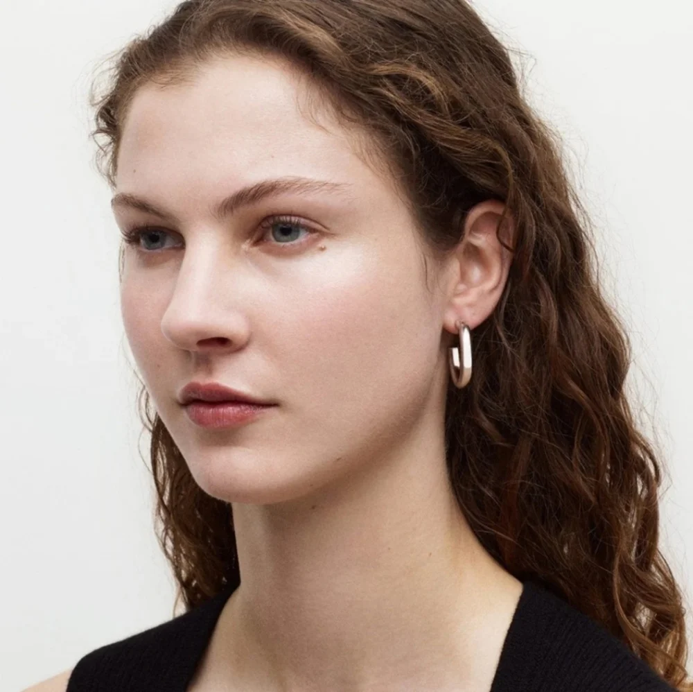 Silver Tube Hoops - Picture 2 of 4